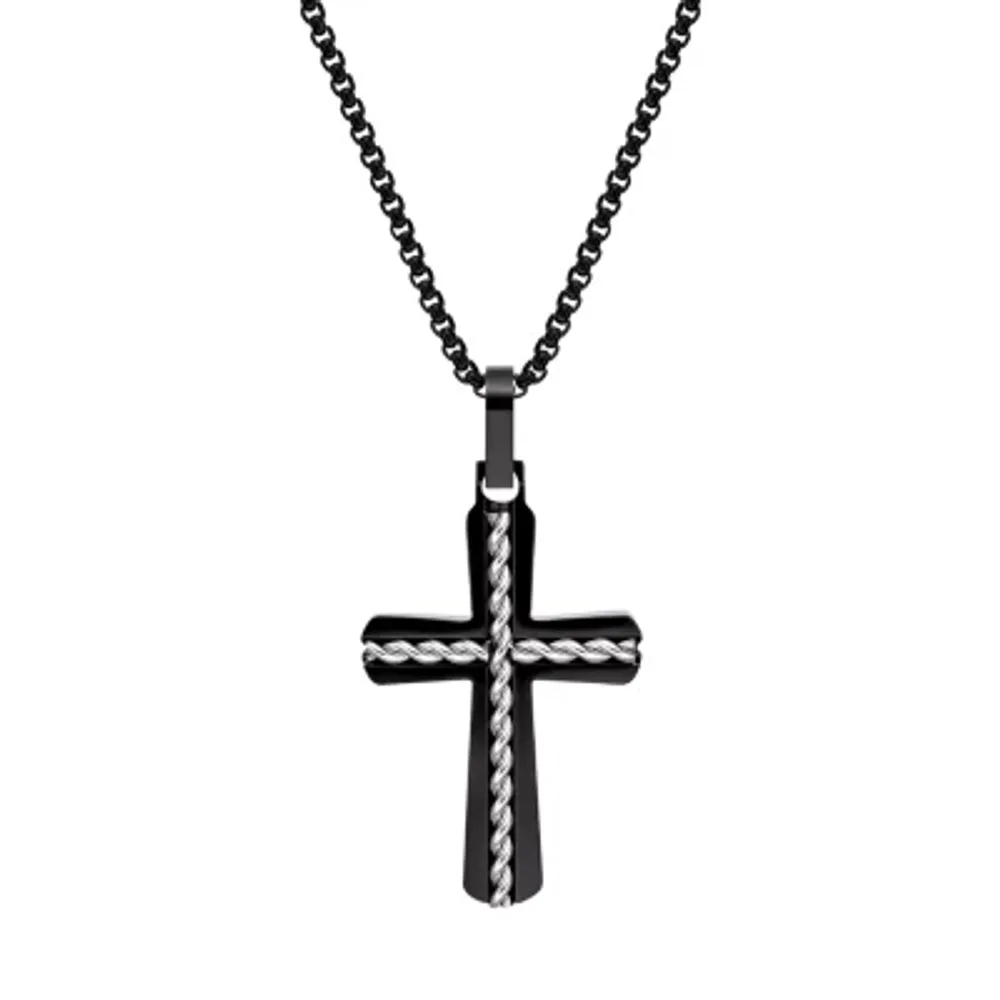 Mens Sterling Silver Cross Pendant Necklace