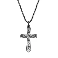 Mens White Cubic Zirconia Sterling Silver Cross Pendant Necklace