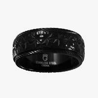 Mens Black Stainless Steel Textured 8mm Wedding Band