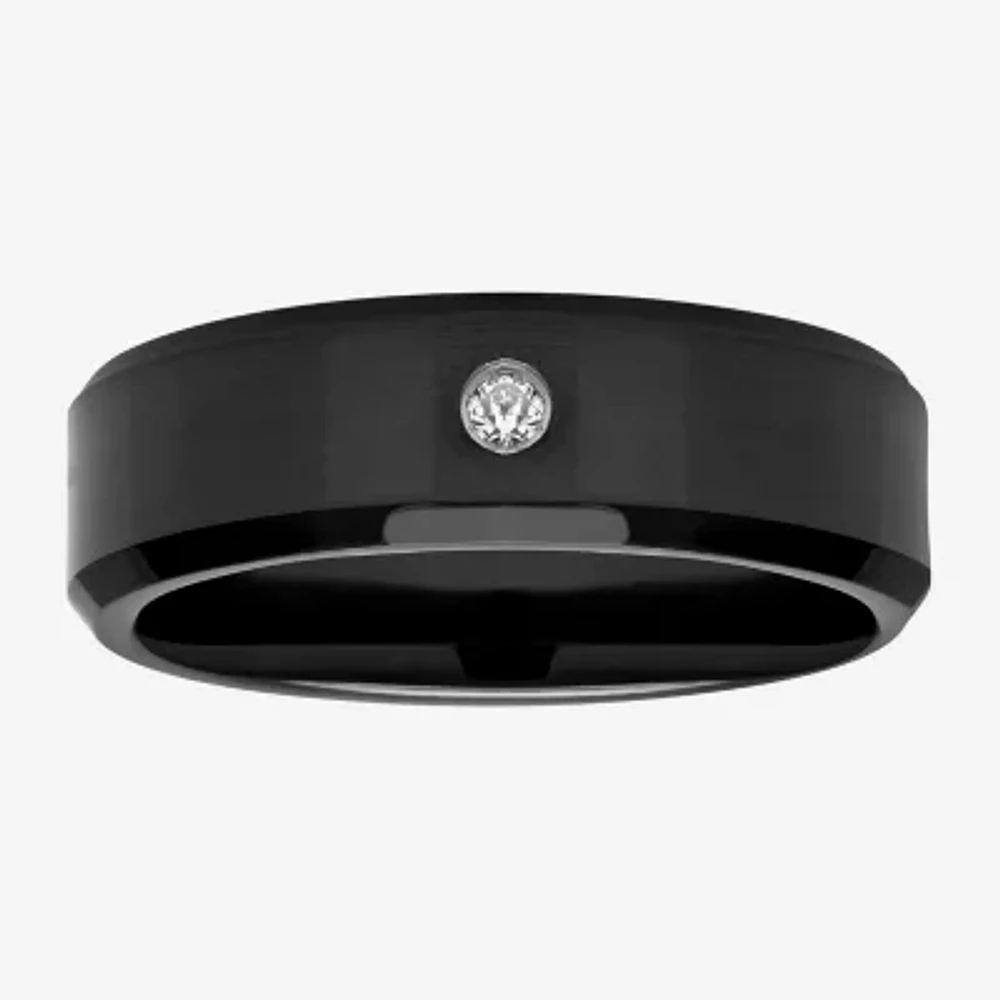 8MM Diamond Accent Black Tungsten Wedding Band