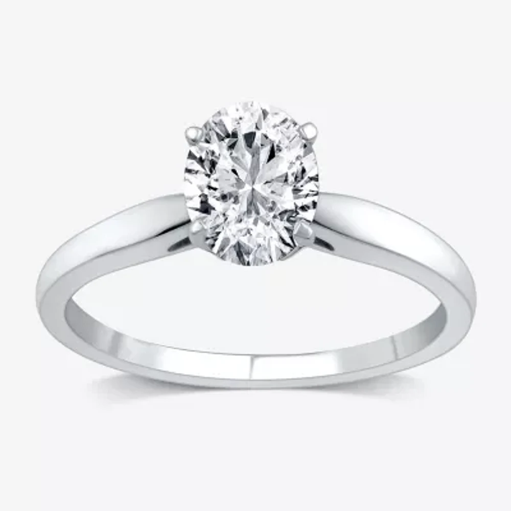 (G / SI2) Womens 1 CT. Lab-Grown White Diamond 14K Gold Oval Solitaire Engagement Ring