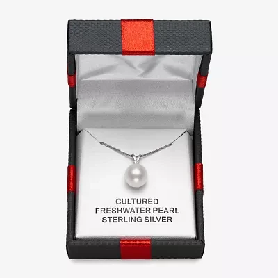 Yes, Please! Womens White Cultured Freshwater Pearl Sterling Silver Pendant Necklace