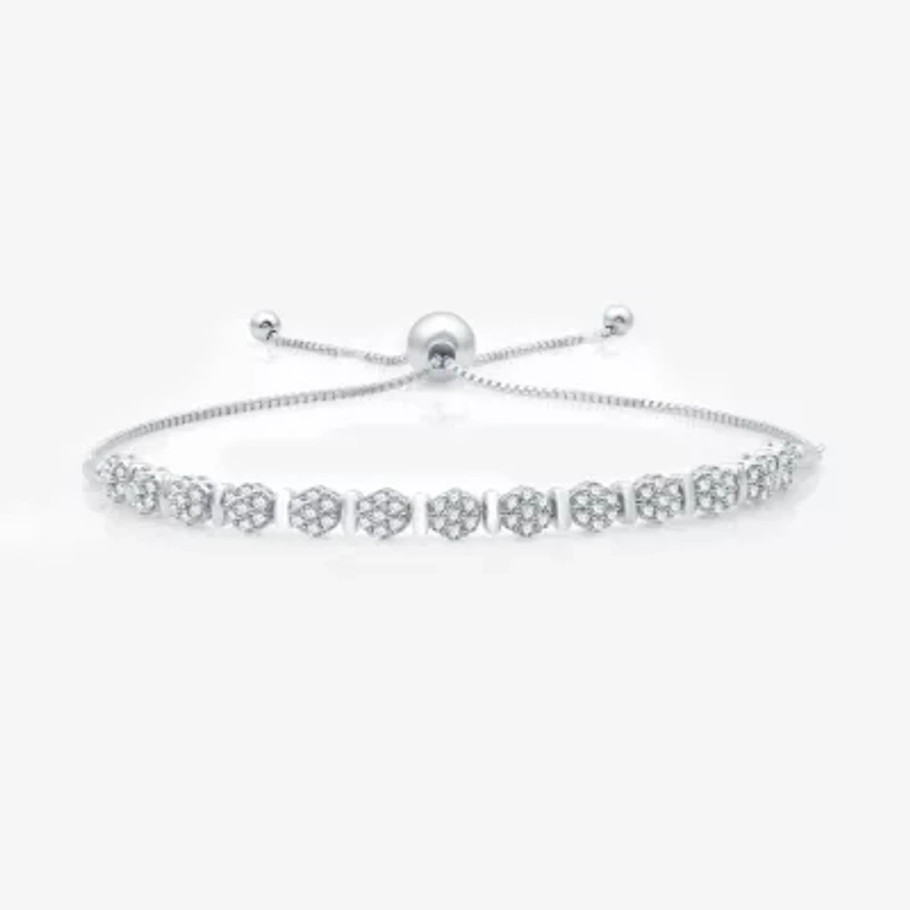 Diamond Blossom 1/ CT. T.W. Natural White Diamond Sterling Silver Bolo Bracelet