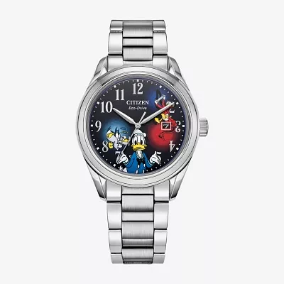 Citizen Donald Duck Mens Silver Tone Stainless Steel Bracelet Watch Aw1691-66w