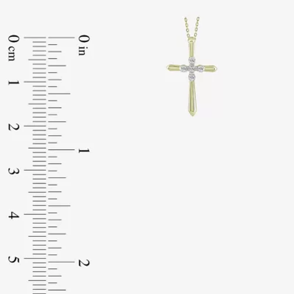 Womens Diamond Accent Natural White Diamond 10K Gold Cross Pendant Necklace