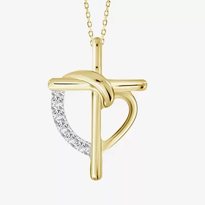 Womens Diamond Accent Natural White Diamond 10K Gold Cross 18 Inch Pendant Necklace