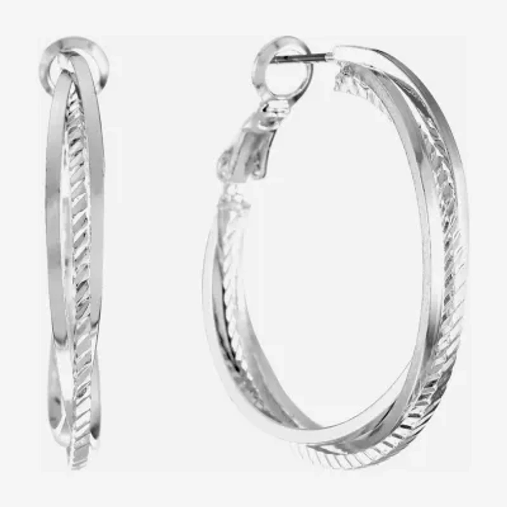 Liz Claiborne® Silver-Tone, Twisted Hoop Earrings