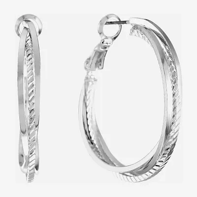 Liz Claiborne® Silver-Tone, Twisted Hoop Earrings