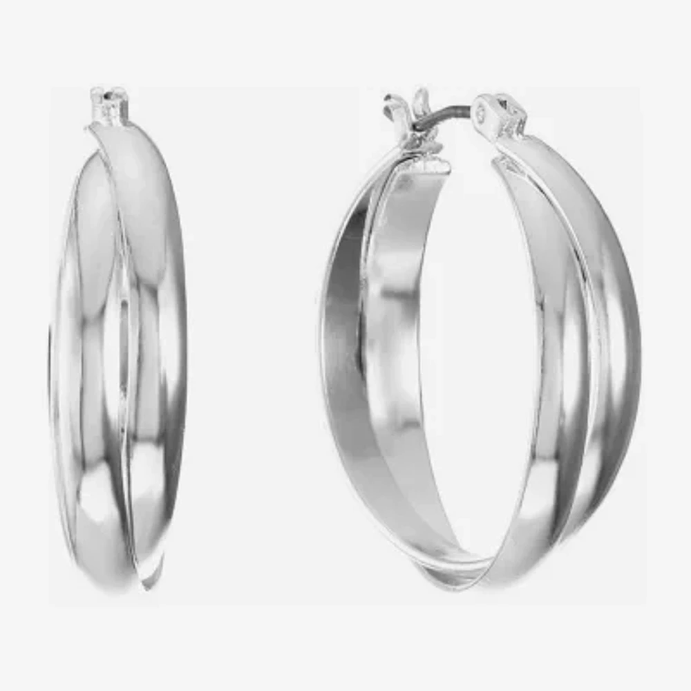 Liz Claiborne® Silver-Tone, Twisted Hoop Earrings