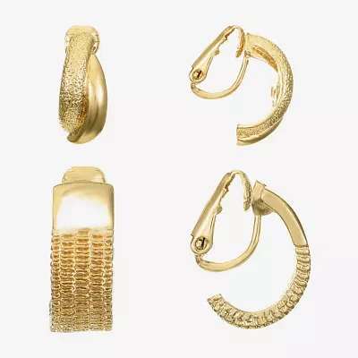 Monet Jewelry Gold Tone Clip On Huggie 2 Pair Earring Set