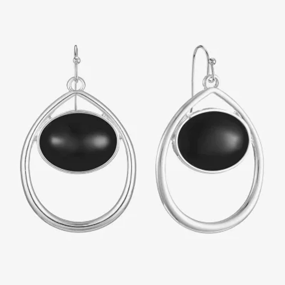 Liz Claiborne® Black Silver-Tone Drop Earrings