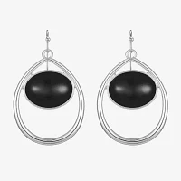 Liz Claiborne® Black Silver-Tone Drop Earrings