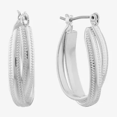 Monet® Silver-Tone Oval 2-Row Hoop Earrings