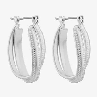 Monet® Silver-Tone Oval 2-Row Hoop Earrings