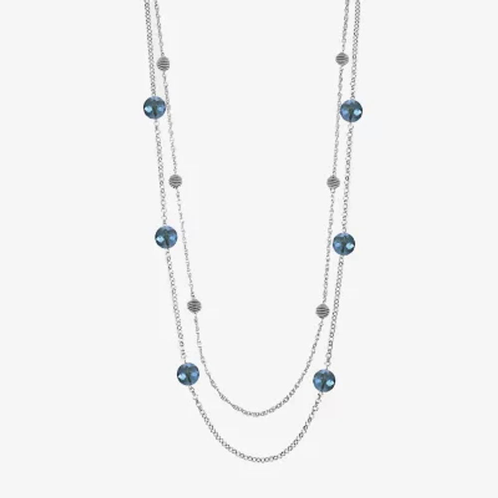 Monet® Blue Stone Silver-Tone Station Necklace