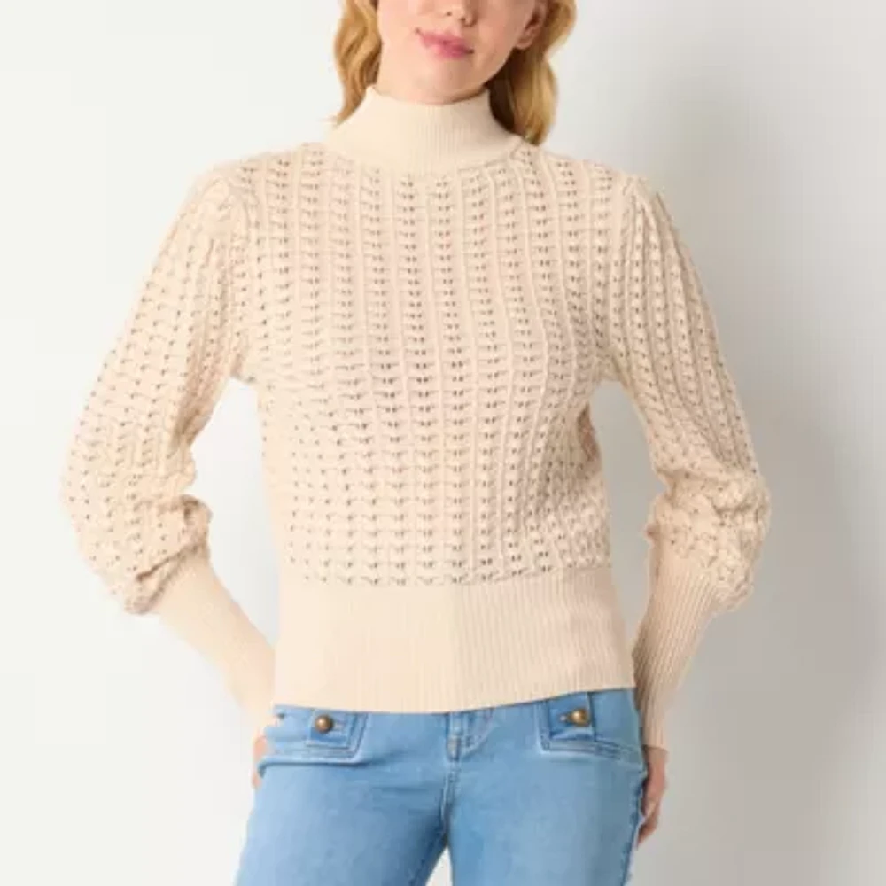 Ryegrass Womens Mock Neck Long Sleeve Rib Knit Pullover Sweater