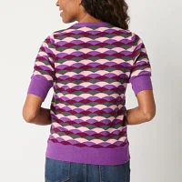 Liz Claiborne Womens Crew Neck Short Sleeve Pullover Sweater