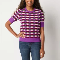 Liz Claiborne Womens Crew Neck Short Sleeve Pullover Sweater