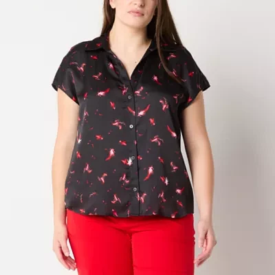 Worthington Womens Short Sleeve Regular Fit Button-Down Shirt