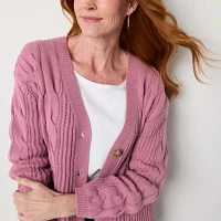 St. John's Bay Womens V Neck Long Sleeve Button Cardigan