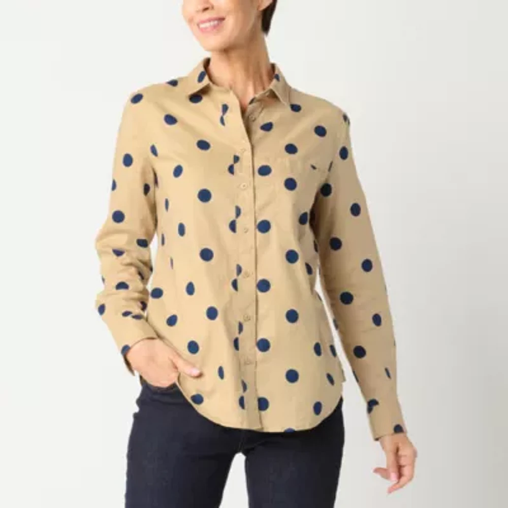 St. John's Bay Womens Long Sleeve Regular Fit Button-Down Shirt