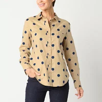 St. John's Bay Womens Long Sleeve Regular Fit Button-Down Shirt