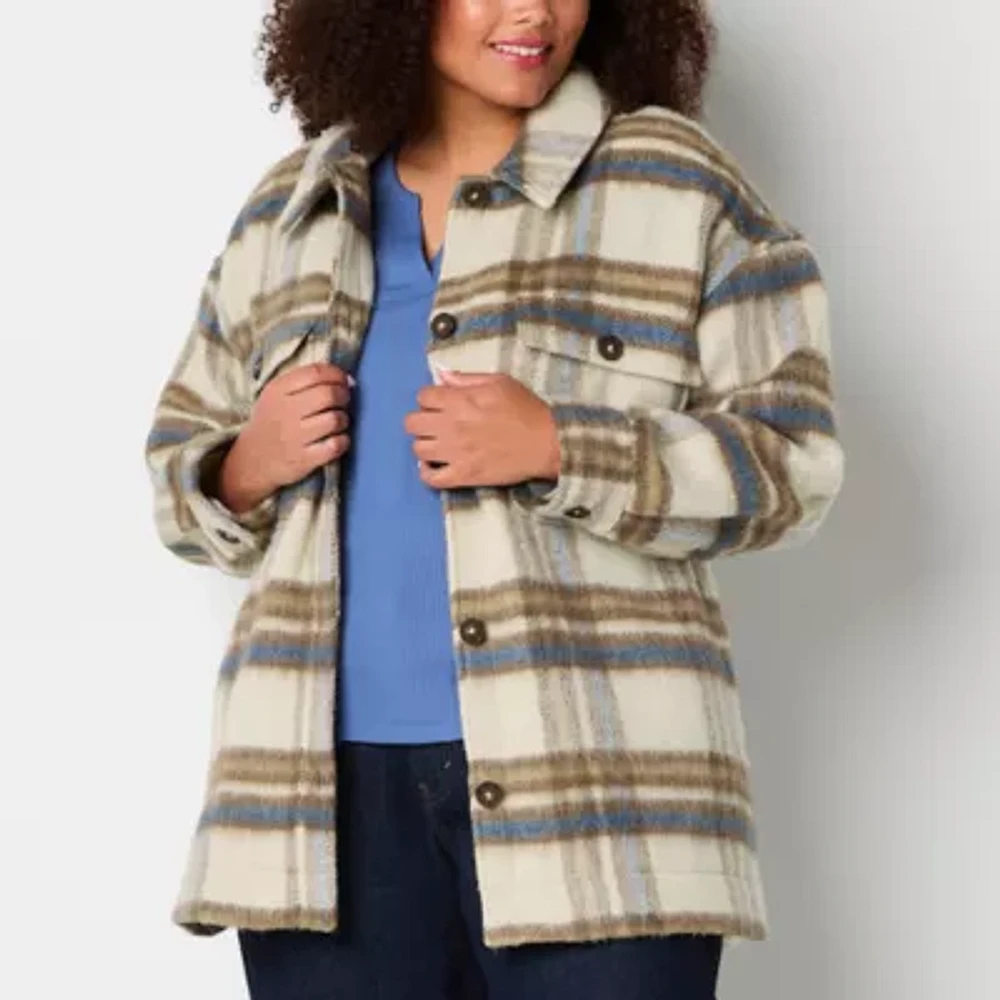 a.n.a Plaid Midweight Womens Plus Shirt Jacket