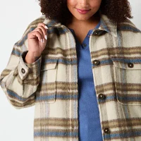 a.n.a Plaid Midweight Womens Plus Shirt Jacket