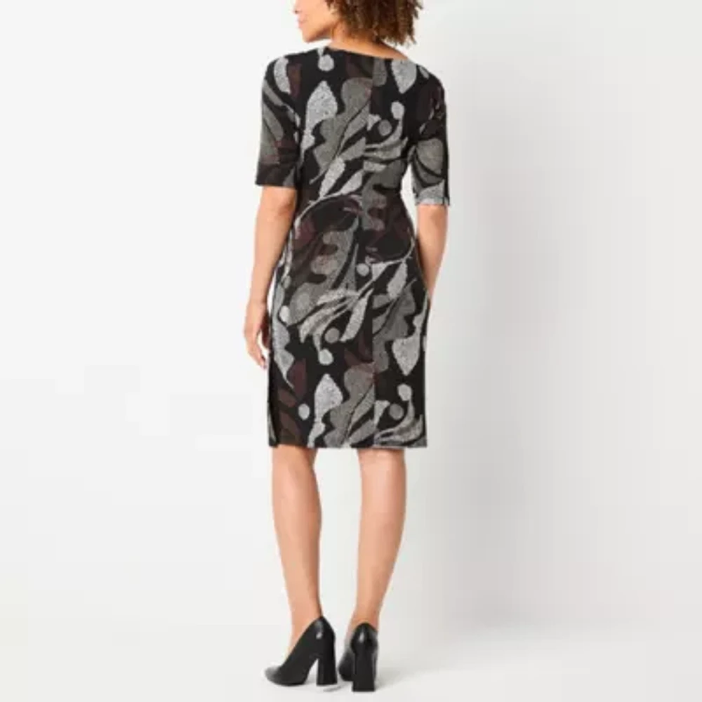 Connected Apparel Womens Short Sleeve Leaf Sheath Dress