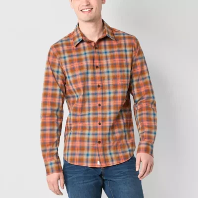 mutual weave Mens Long Sleeve Poplin Plaid Button-Down Shirt