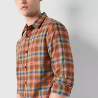 mutual weave Mens Long Sleeve Poplin Plaid Button-Down Shirt