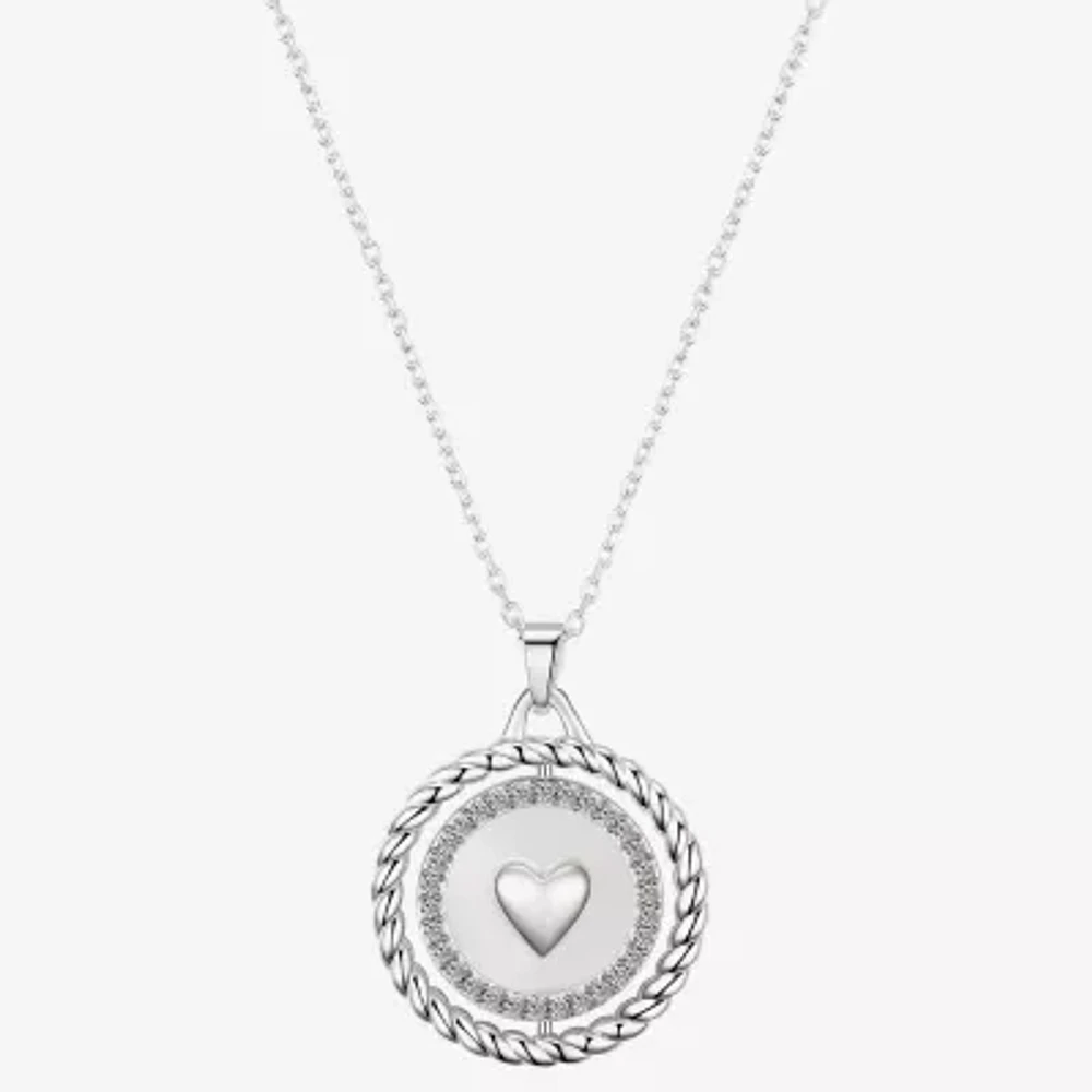 Gratitude & Grace Love Cubic Zirconia Pure Silver Over Brass 16 Inch Link Heart Pendant Necklace