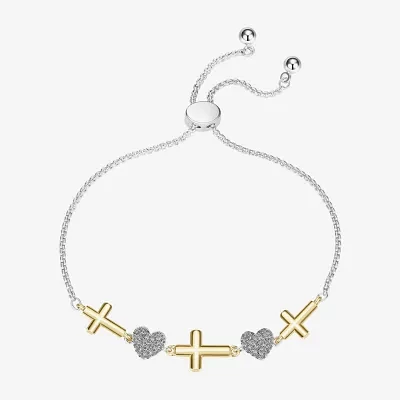 Gratitude & Grace Faith Cubic Zirconia 14K Gold Over Brass Box Cross Heart Bolo Bracelet