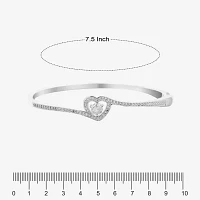 Sparkle Allure Pure Silver Over Brass Heart Bangle Bracelet