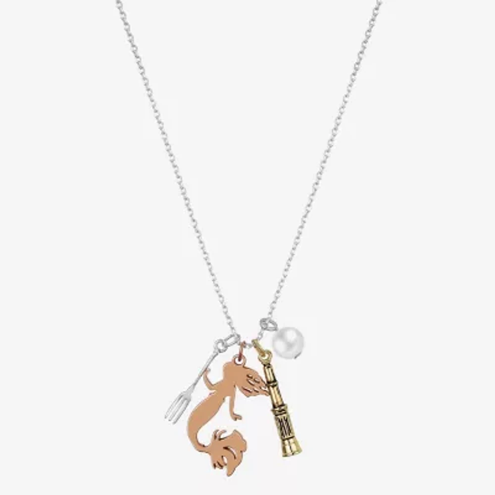 Disney Classics Charm Glass Simulated Pearl 14K Gold Over Brass 14k Rose Gold Over Brass 16 Inch Cable The Little Mermaid Pendant Necklace