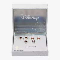 Disney Classics Red Cubic Zirconia Gold Tone 14K Gold Over Brass Bow Minnie Mouse 3 Pair Earring Set