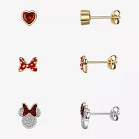 Disney Classics Red Cubic Zirconia Gold Tone 14K Gold Over Brass Bow Minnie Mouse 3 Pair Earring Set
