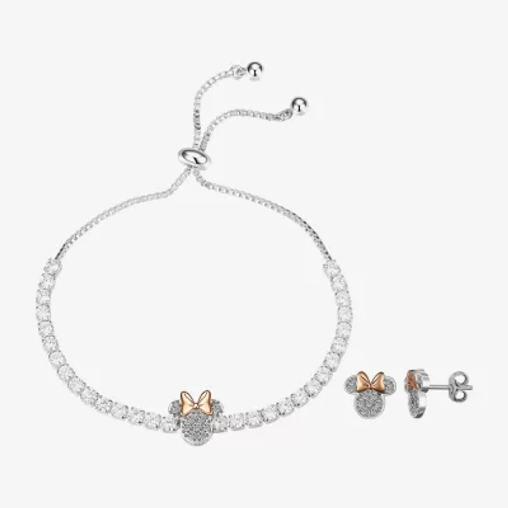 Disney Classics Cubic Zirconia 14k Rose Gold Over Brass Pure Silver Over Brass Bow Minnie Mouse 2-pc. Jewelry Set