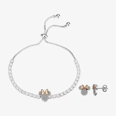 Disney Classics Cubic Zirconia 14k Rose Gold Over Brass Pure Silver Over Brass Bow Minnie Mouse 2-pc. Jewelry Set