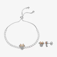 Disney Classics Cubic Zirconia 14k Rose Gold Over Brass Pure Silver Over Brass Bow Minnie Mouse 2-pc. Jewelry Set