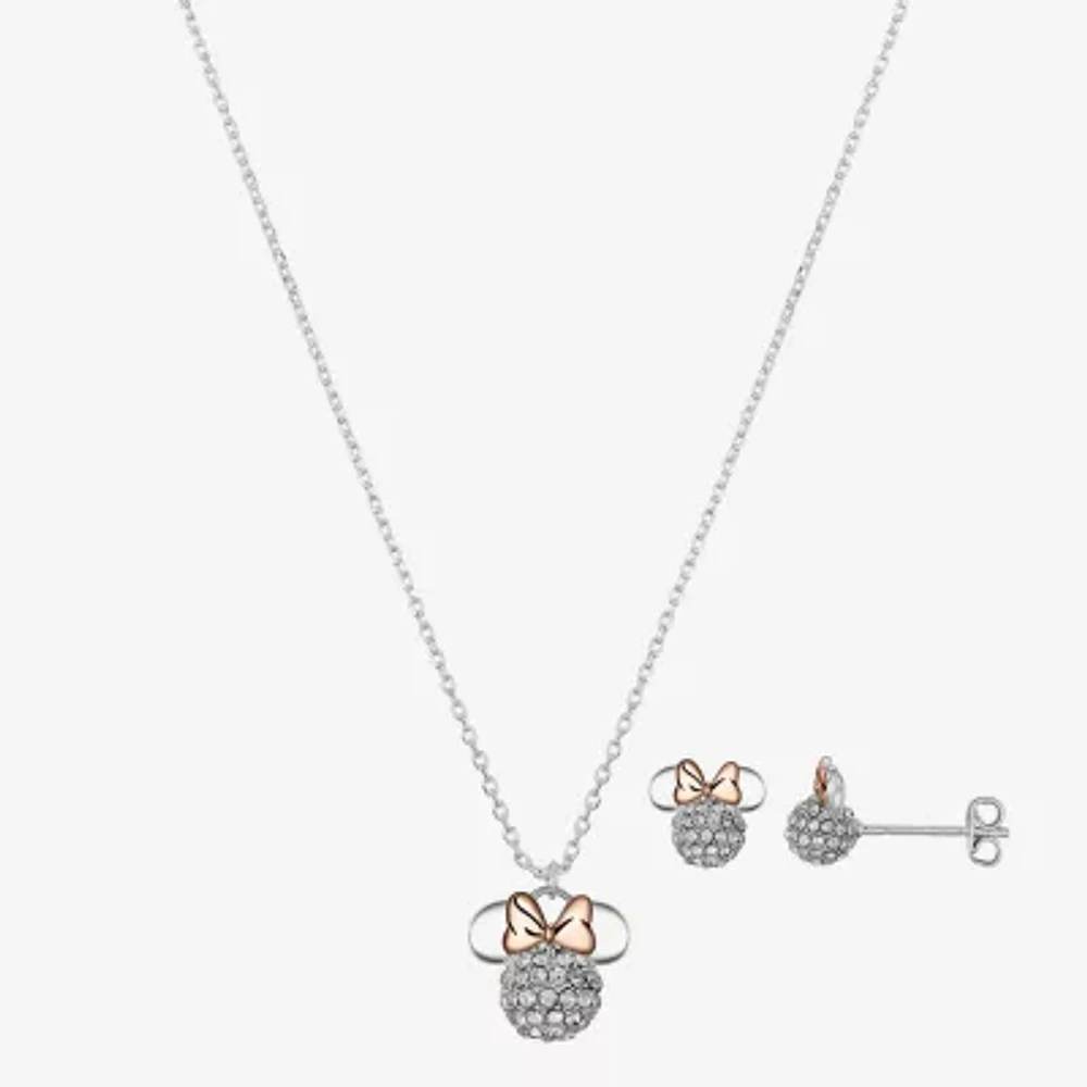 Disney Classics 2-pc. Crystal 14k Rose Gold Over Brass Pure Silver Over Brass Bow Minnie Mouse Jewelry Set