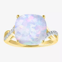 Womens Lab Created White Opal 14K Gold Over Silver Crossover Side Stone Cocktail Ring