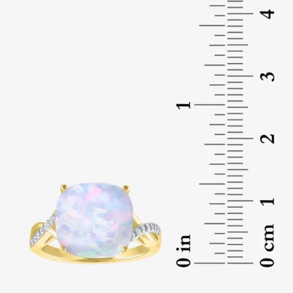 Womens Lab Created White Opal 14K Gold Over Silver Crossover Side Stone Cocktail Ring