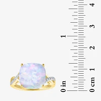 Womens Lab Created White Opal 14K Gold Over Silver Crossover Side Stone Cocktail Ring