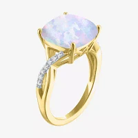 Womens Lab Created White Opal 14K Gold Over Silver Crossover Side Stone Cocktail Ring