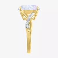 Womens Lab Created White Opal 14K Gold Over Silver Crossover Side Stone Cocktail Ring