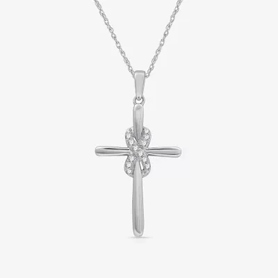 Yes, Please! Womens 1/10 CT. T.W. Lab Grown White Diamond Sterling Silver Cross Pendant Necklace