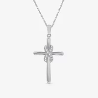 Yes, Please! Womens 1/10 CT. T.W. Lab Grown White Diamond Sterling Silver Cross Pendant Necklace