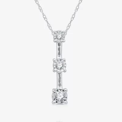 Yes, Please! Womens 1/10 CT. T.W. Lab-Grown Diamond 3-Stone Pendant Necklace Sterling Silver