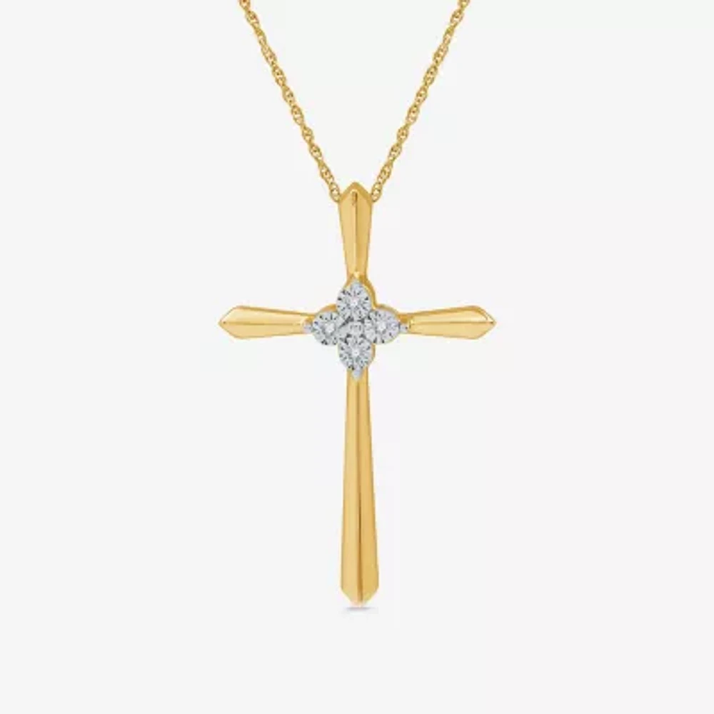 Yes, Please! Womens Diamond Accent Natural Sterling Silver Cross Pendant Necklace